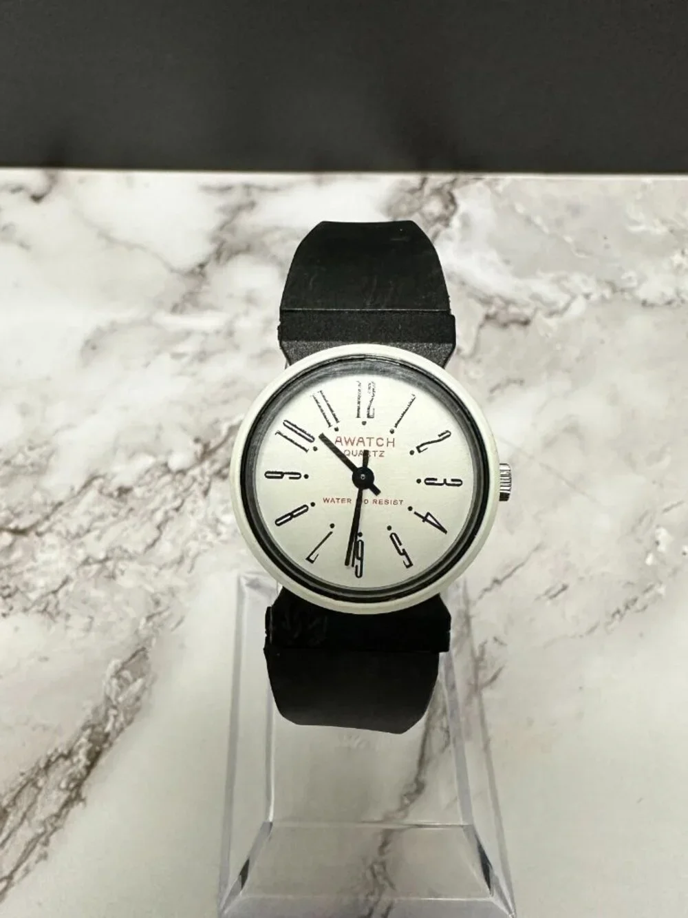 3/$30 AWATCH Womens Watch White Dial 24MM  Black Resin Band New Battery 8.5